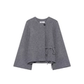 Short dark grey tweed jacket for women featuring a chic waist tie and round neckline - S / Gray