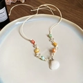 Collana bohémien con conchiglia e perline colorate su un piatto di ceramica - Stile Ciondolo a Conchiglia in Cristallo con Corda di Cera (6#)