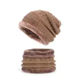 Kids knitted beanie and neck warmer set with thick fleece lining in khaki beige - Khaki