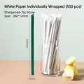Green disposable thick straw 260x12mm for bubble tea in 100pcs paper wrap - 12*260mm Pointed Thick Green Straws-100pcs White Paper Wrap