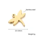 Ciondolo a libellula in acciaio inossidabile dorato, 15x14mm per creazione gioielli DIY - Stile Oro B (KLJ3668-Z) / 15x14mm