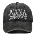 Casquette de baseball en coton lavé gris foncé avec broderie NANA et motif floral - Noir