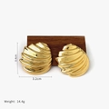 Chic gold shell geometric earrings with 3.4cm size and premium metallic finish - Gold Water Wave Round