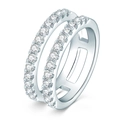 Bague en argent 925 avec double rangée de moissanite et design géométrique moderne - Taille US 4 / Or Blanc K