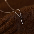 Elegant S925 sterling silver bar necklace with micro-pave diamonds in silver finish - Linear Bar (A3985) / 925 Silver / White Gold