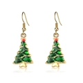 Detailed close-up of Christmas tree earrings with green enamel and golden hooks - Green Christmas Tree