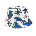 Detail of white kids sun hat with colorful cartoon dinosaur and palm tree prints - 52-54cm / White