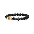 Black matte agate and yellow tiger eye beaded bracelet with black cross charm for men - Light Tiger Eye