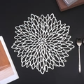Modern white hibiscus PVC floral placemat with hollow design on black background - Silver