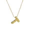 Gold balloon letter T pendant necklace with textured heart relief on a minimalist O-chain - Necklace T