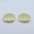 Pair of polished gold round metal folding makeup mirrors on a clean white background - Double Arc / Gold