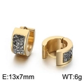 Gold wide huggie earrings with pave-set dark grey zircons, size 13x7mm and 6g weight - Gold-Gray Stone (KE108266-TGD)
