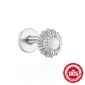 Clou d'oreille fleur en argent sterling S925 avec pierre d'opale et fini argenté - #4 Or Blanc - Unité - Tournesol Opale