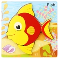 Wooden fish puzzle for kids early learning enlightenment in vibrant red and yellow colors - 3D Jigsaw-Small Fish (JM立体-小鱼)
