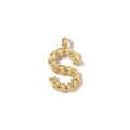 Detailed view of an 18k gold plated letter S pendant with twisted texture finish - Letter S