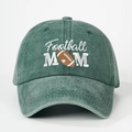 Detailed embroidery of Football MOM on a vintage washed green cotton baseball cap - One Size / Dark Green