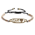 Adjustable love heart bead bracelets in gold, silver, and rose gold finish - Gold Beads + Black Rope