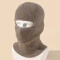 Outdoor knitted balaclava in dark khaki with ribbed texture and single eye hole - High Elasticity / Khaki