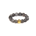 Elastic beaded ring featuring natural grey labradorite stones and an 18K gold-plated bead - Grey Texture (FN0191)