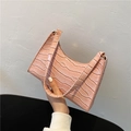Pink faux crocodile leather underarm bag with a vintage embossed texture for women - Pink