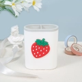 White desktop pen holder with grey dividers and a 3D strawberry charm for desk storage - Strawberry