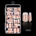 Short square French tips in nude and white with a 12-slot clear storage case - Square Style (CP005)