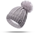 Berretto in maglia grigia con pompon in ecopelliccia e fodera calda per donna inverno - Berretto in Maglia Grigio (Solo Cappello)