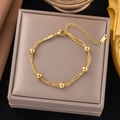 Three-layer 18K gold-plated stainless steel snake chain bracelet with polished gold beads - Gold Triple Layer Bead Snake Chain