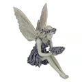 Statua mangiatoia per uccelli fata da giardino con ciotola a fiore e finitura in pietra - Fata con girasole