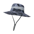 Grey-blue camo sun hat with mesh venting and adjustable chin strap for outdoor fishing - Grey Camo