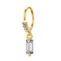 Detail of 18k gold plated nose ring featuring a square zircon pendant drop - Rectangle Crystal Nose Hoop