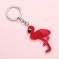 Handmade beaded flamingo keychain in red and pink with silver metal ring and chain - Red Flamingo