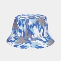 Detail of camouflage bucket hat showing blue and grey patterns with sturdy stitched brim - Sky Blue Dark Blue Camouflage (Color 9)