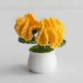 Handmade crochet potted yellow flowers in white ceramic pot for home decoration - Carnation Yellow