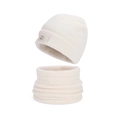 Conjunto de gorro de invierno y bufanda de forro polar crema para niños con logo - Beige