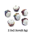 Detailed view of purple mangosteen fruit pendants with white pearls and metal rings - Iridescent Mangosteen
