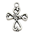 Vintage zilveren legering kruis hanger met hart en krulmotief voor DIY sieraden maken - Kruis 13x19mm 0.6g