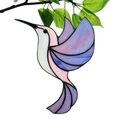 Detail of purple and pink hummingbird suncatcher with stained glass texture and metal chain - Purple/Pink