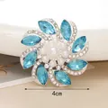 Blue crystal and pearl flower charm for DIY accessories, 4cm diameter sparkling floral piece - D2018 Navette Gemstone Flower (Blue)