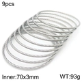 Set of 9 silver stainless steel twisted bangles with 70mm inner diameter and 3mm thickness - 9-Piece Set Steel Color