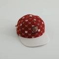 Close-up of red and white flat brim cap with 3D teddy bear embroidery and Magic text - 52-54cm (3-8 Years) / Burgundy