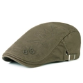 Gorra plana para hombre verde oliva de algodón con bordado BG y hebilla de metal - Ajustable / Verde Militar