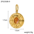 Retro round gold pendant with orange-red gemstone and dimension labels 1.7x1.5cm - Orange Red