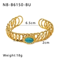 Dettaglio del bracciale a molla in acciaio dorato con pietra turchese e dimensioni indicate - Stile Turchese (NB-B6150-BU)