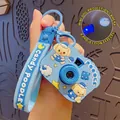 Blue cartoon camera keychain with 8 projection effects and Candy Poodle silicone strap - Blue Poodle
