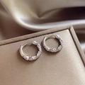 Silver twisted hoop earrings with micro-paved sparkling cubic zirconia stones - Zircon Rotating Twisted Pattern / Silver