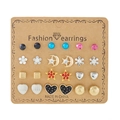 12-pair colorful geometric stud earring set with gold, silver, and crystal accents - Style 15 (ER23Y0816) / 12 Pairs Set