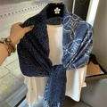 Navy blue polka dot cotton linen shawl with ethnic mandala pattern for beach sun protection - Navy Blue Print