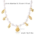 Detail view of pearl necklace with starfish charms and size specifications shown - Conch Pearl