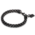 Vintage oxidized stainless steel square box chain bracelet with rectangular pendant tag - Style D Box Chain with Coil Accents (KB138836-KFC)